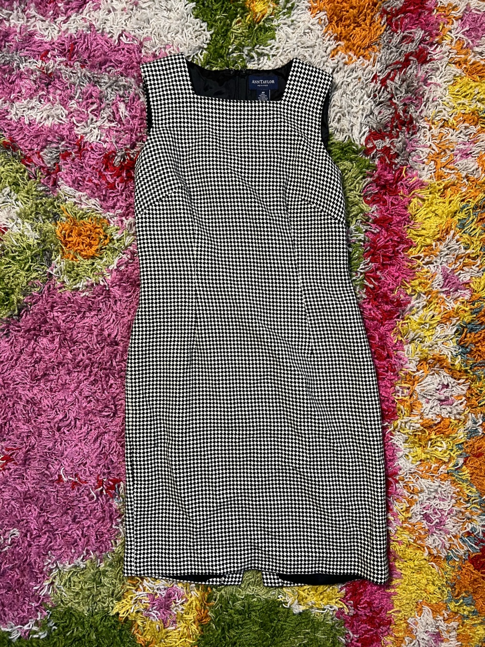 Ann Taylor 100% Wool Black & White Houndstooth Midi Dress